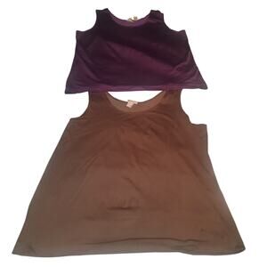 Chico's Size XL (3) Set of 2 Base Layer Tanks Purple and Brown Minimalist FLAWS